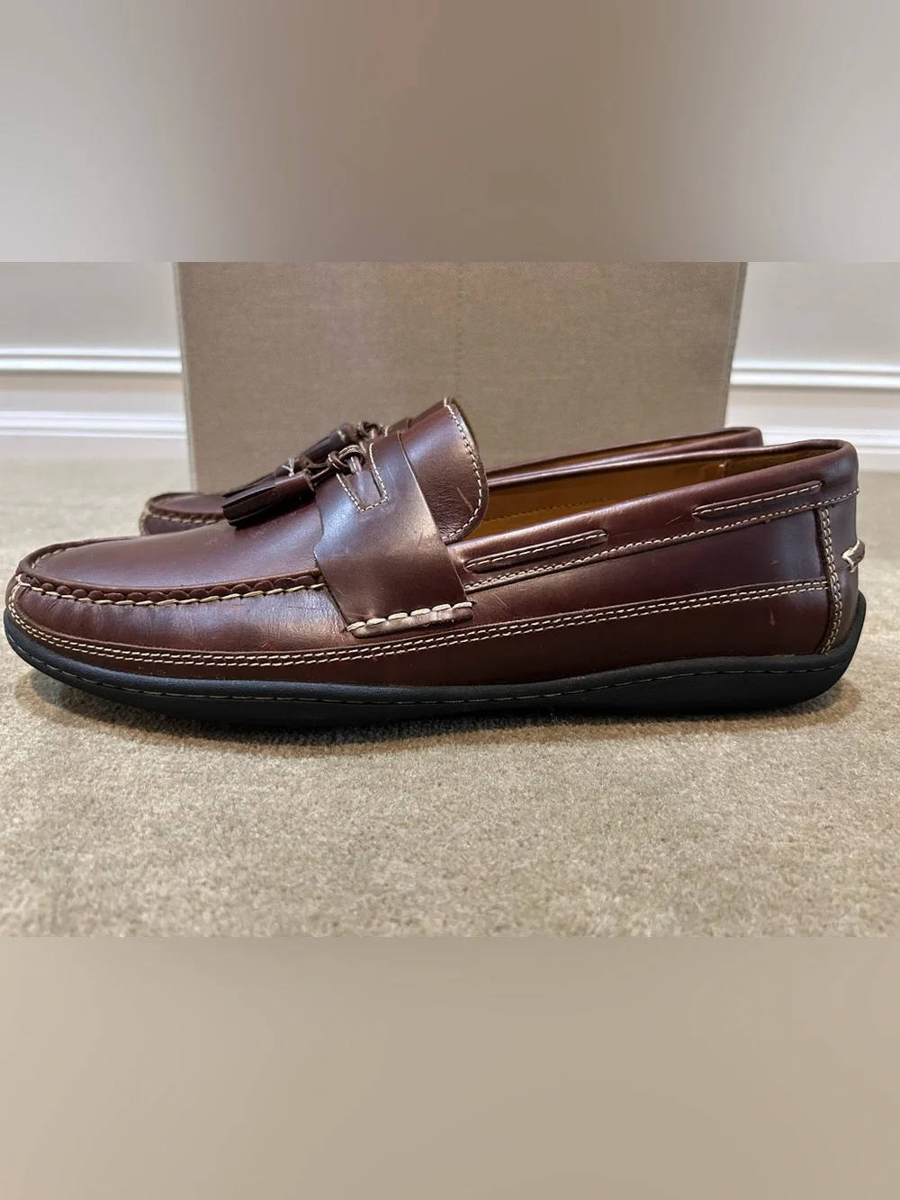 Johnston & Murphy Chocolate Brown Leather Tassel Loafers Size 12